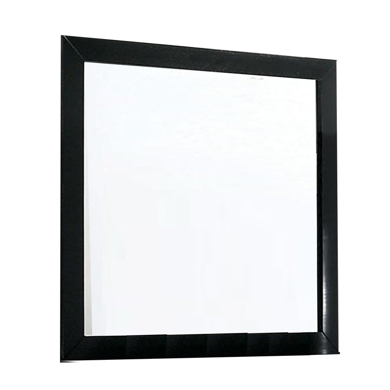 Miroir de commode Ryla, cadre carré de 38 pouces, bois massif de ferme, Verticale, Noir