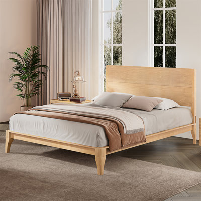 Mid-Century Contemporary 12 Inch Bamboo Wood Platform Bed With Wood Slat Metal Support, No Box Spring Needed, Easy Assembly