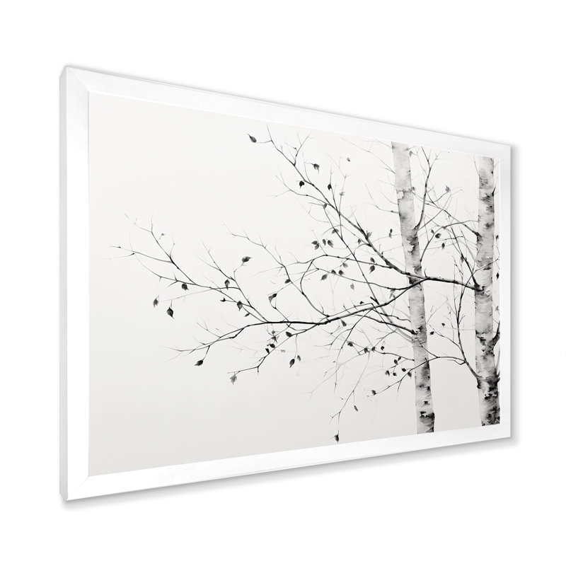 Arbre gris minimalisme bouleau II sur toile, H 16 po x l 32 po x P 1 po, Cadre photo blanc