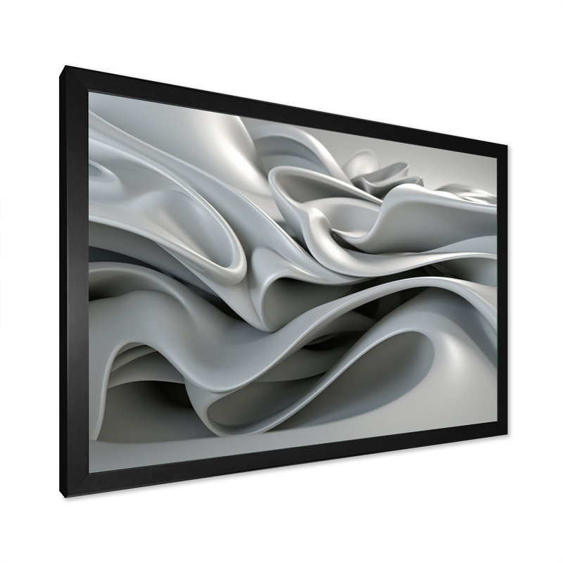 «Gray Infinite Ripples - Abstract Modern Waves», reproduction sur toile encadrée, Cadre photo unique, H 34 po x l 44 po, Noir