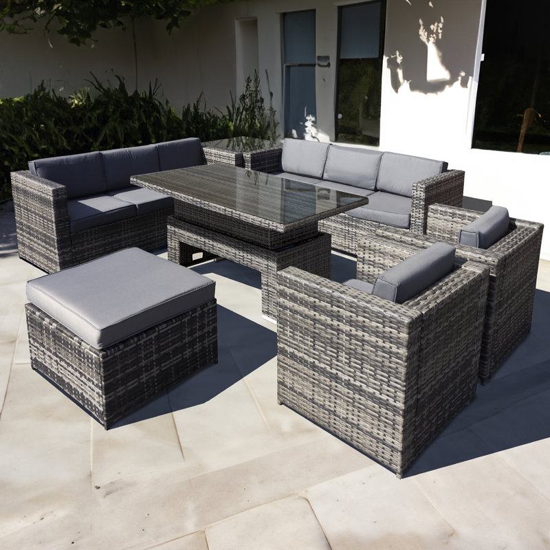 Oseasons® Syeed Rattan 9 Seat Rising Table U-Shape Set in Walnut Grey