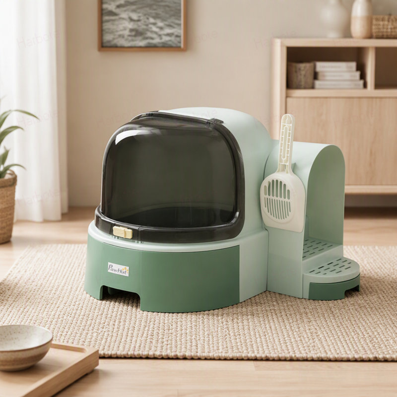 Bac à litière pour chat avec couvercle, bac à litière couvert, facile à nettoyer et à ouvrir, y compris le couvercle avant ouvrable, pelle à litière, vert
