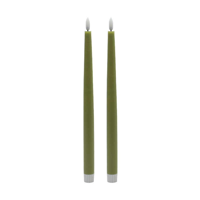 2 Pc Tall Flameless Taper Candle, Green