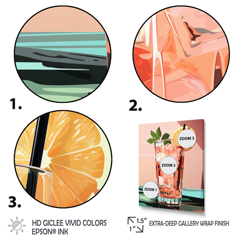 «Vitalia Drink Minimalistic Cocktail Colorful V», reproduction sur toile, Cadre photo noir, H 20 po x l 12 po x P 1 po