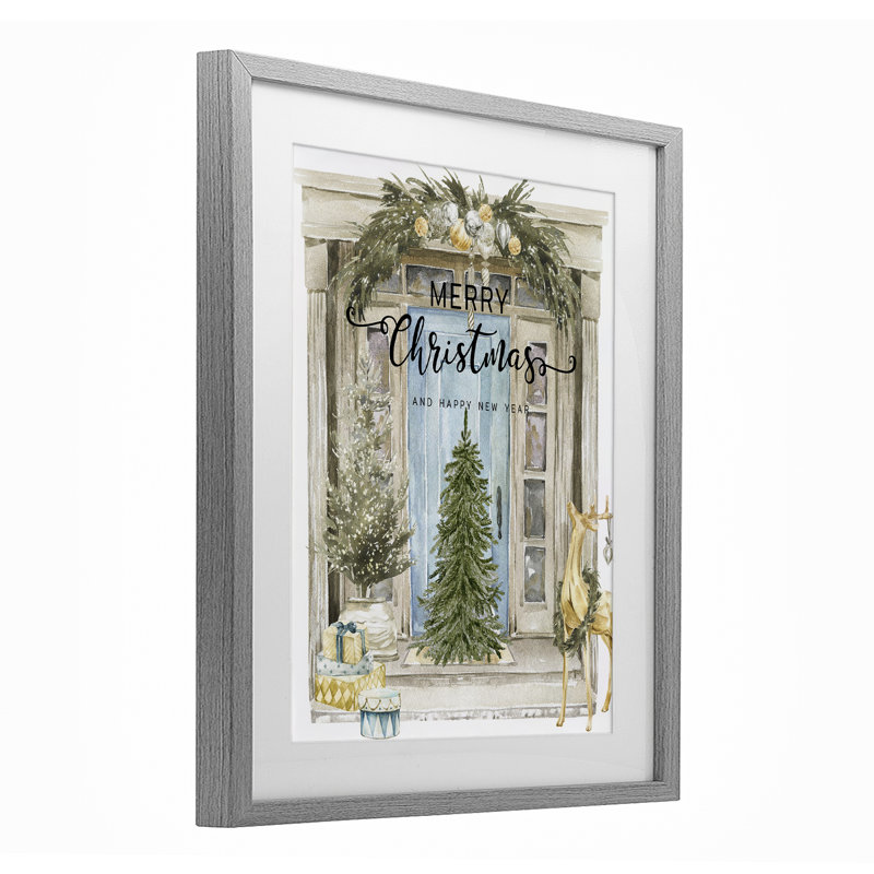 «Merry Christmas» avec impression encadrée sous verre Merry Christmas, H 21 po x l 17 po, Cadre de ferme gris