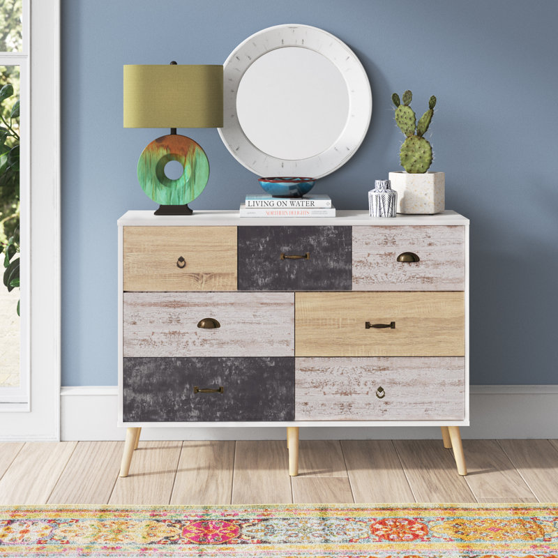 7 Drawer Chest Of Drawers, White/Brown/Black