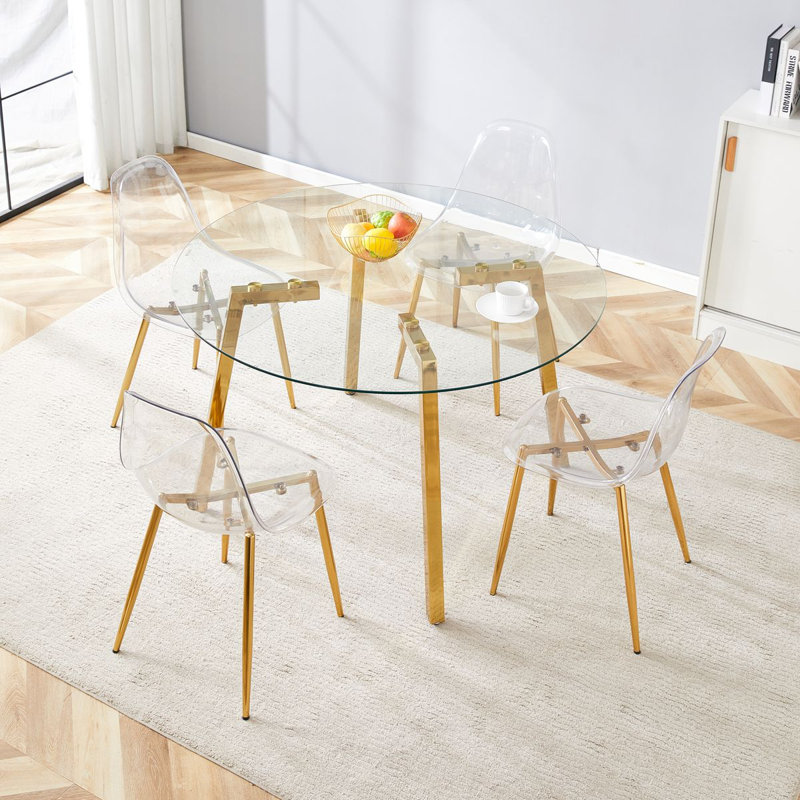 5-Piece Round Dining Table Set — Tempered Glass Top Dining Table And Chairs, 5 Pieces: Table, 4 Chairs