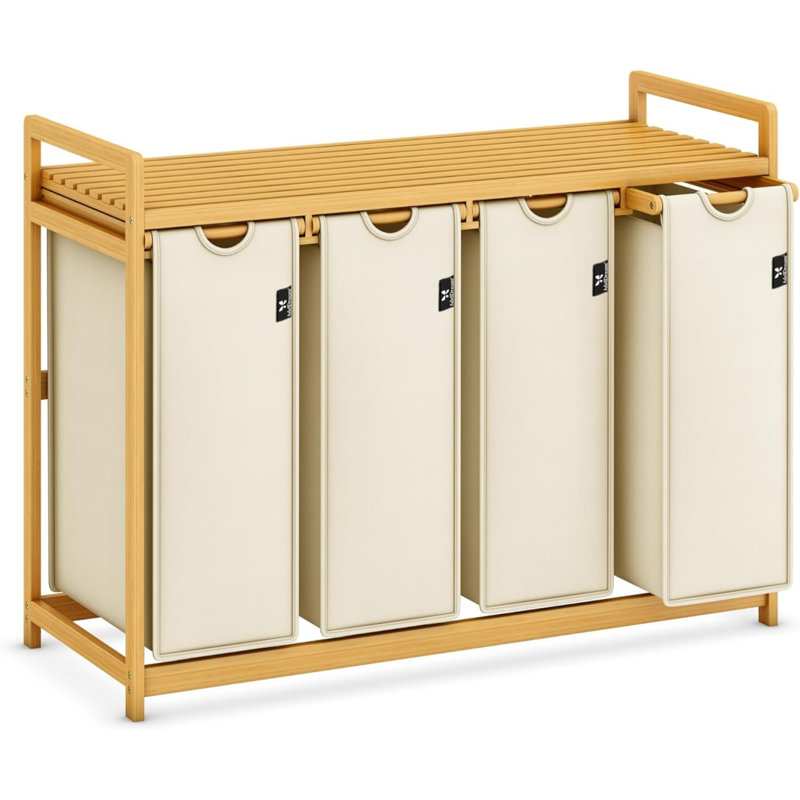 Bamboo Laundry Basket and Storage Rack, Beige, 30.3" H  x 40.5" W x 16.3" D