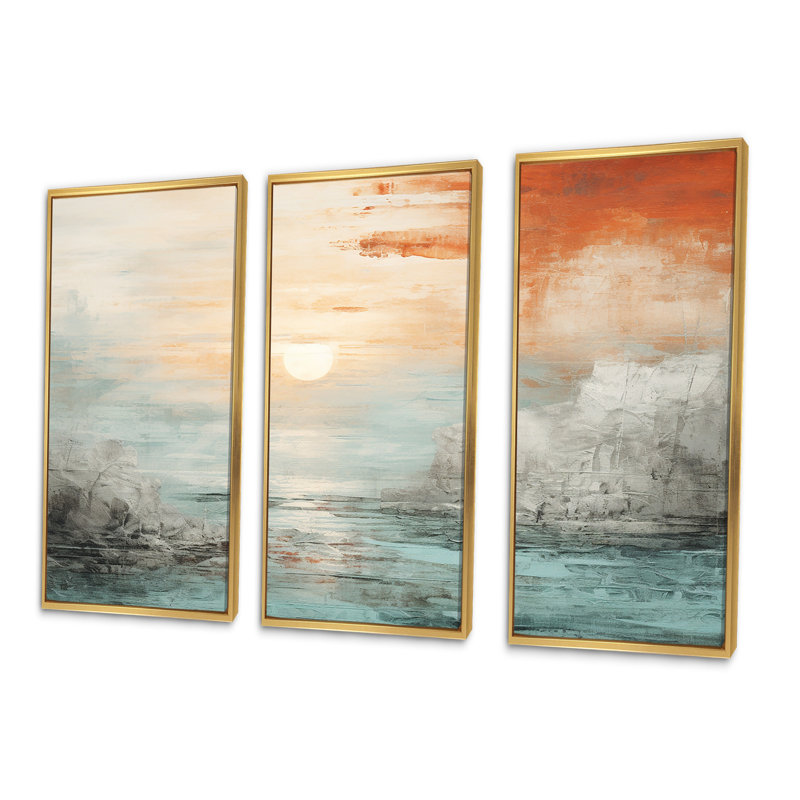 Ensemble de salon Bold Beach Sunset Scenery V - Coastal Sunset Wall Art, Cadre flottant doré, H 28 po x l 36 po x P 1 po