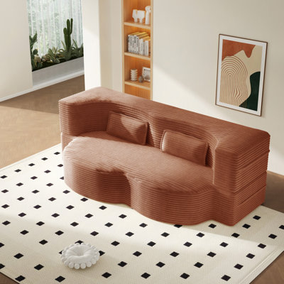 Canapé moderne avec 2 coussins, canapé-lit en velours côtelé et rembourré de mousse, matelas pliant simple de 15 po pour le salon, le lit d'invité, la salle de jeux, aucun assemblage requis