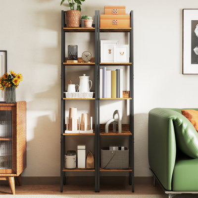 5-Tier Narrow Ladder Bookcase, Metal Frame Freestanding Storage Shelf
