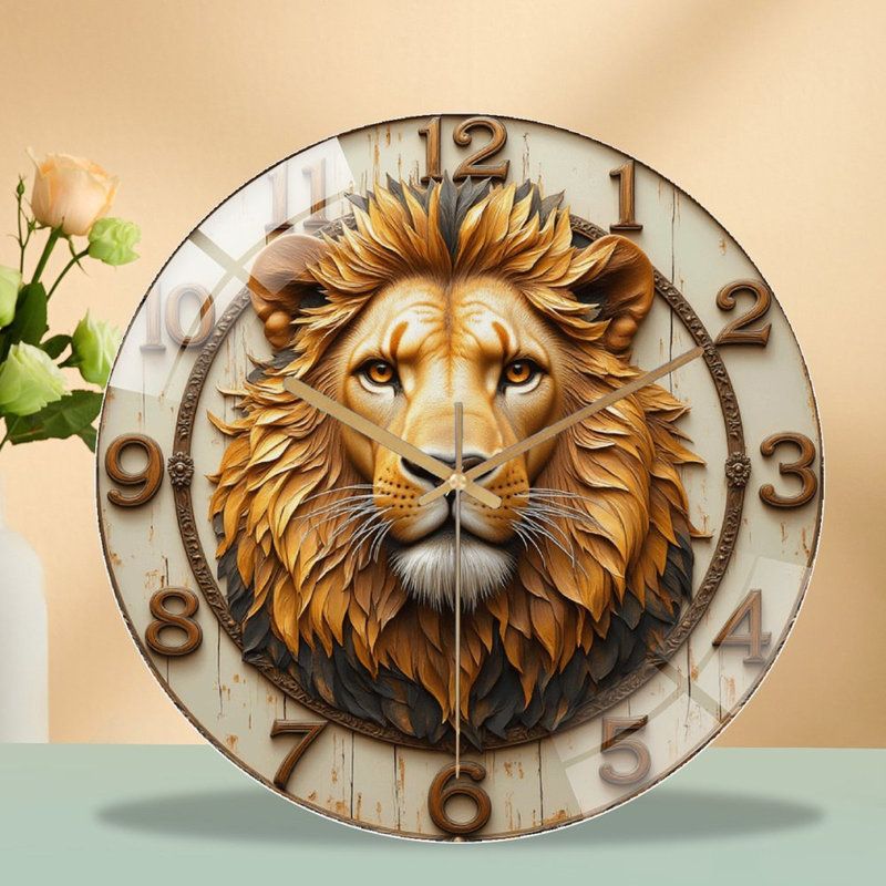 Horloge murale tête de lion, horloge murale 12 po