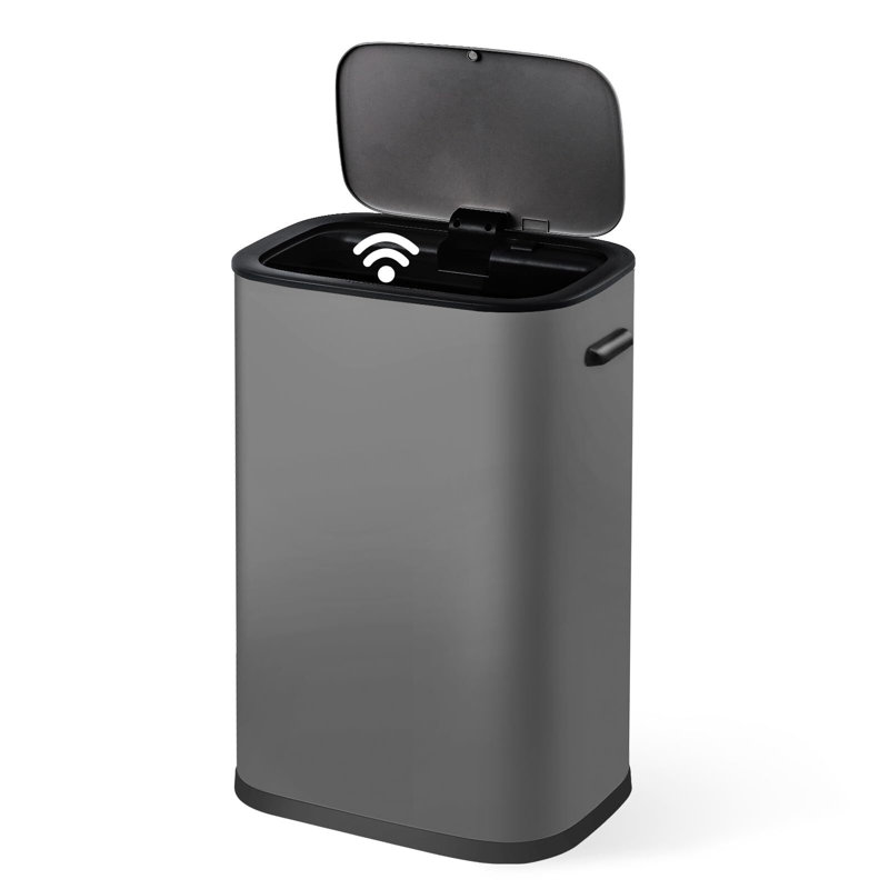 Poubelle à capteur de mouvement 14,5 gallons en acier, gris