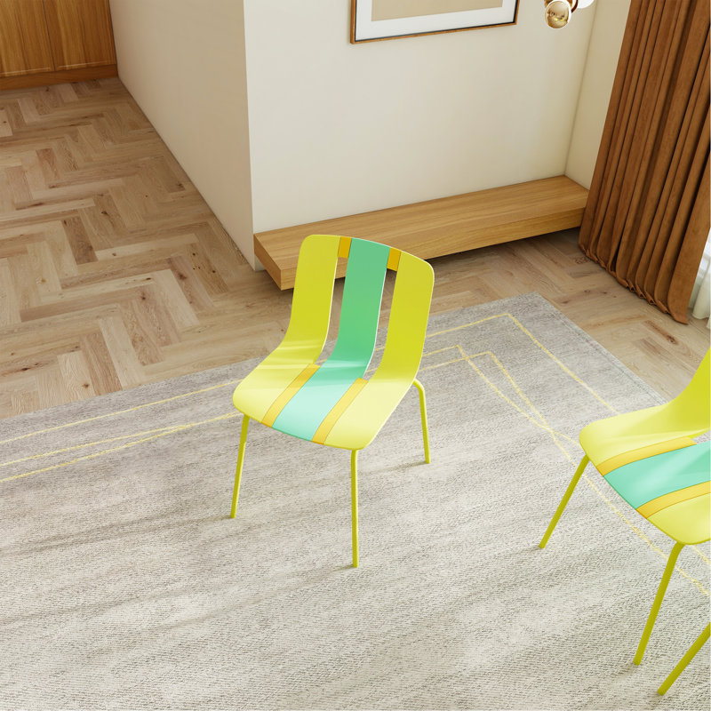 Holiday - 4-Pack Modern Striped Color Block Chairs – Indoor/Outdoor PP Plastic Seat & Sturdy Metal Legs, Vibrant Yellow, Orange, Green – For Living Room, Balcony, Café, Terrace