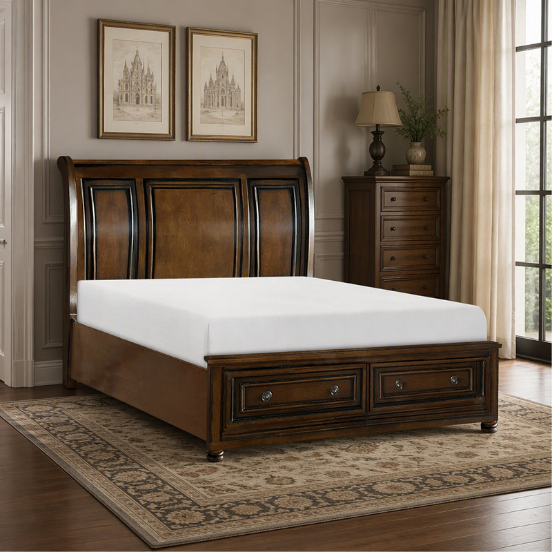 Lit plateforme traditionnel avec rangement pour pied de lit, King