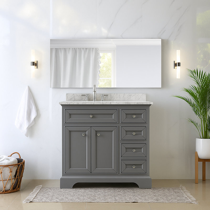 Meuble-lavabo simple 37 po avec plateau en marbre Maxbano, Gris