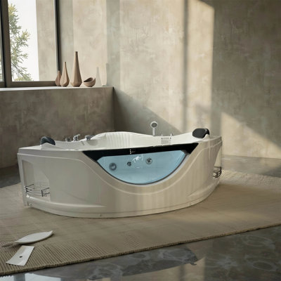 Baignoire tourbillon d'angle 59 po pour 2, avec 6 jets d'eau, système de chromathérapie à DEL et système d'ajustement pneumatique, certification UL / UPC