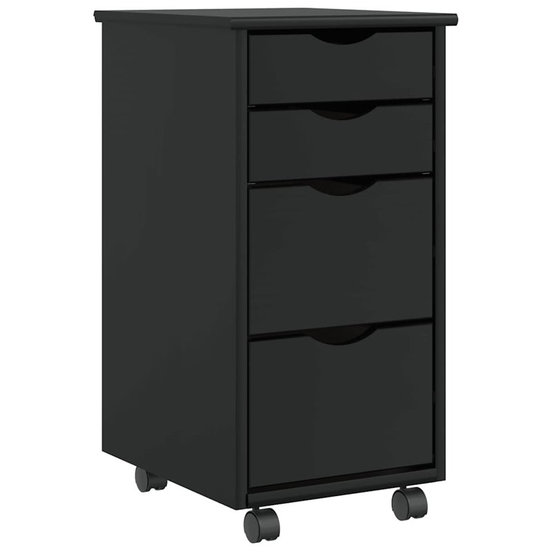 vidaXL Rolling Cabinet Solid pine wood, engineered wood, plastic, Black