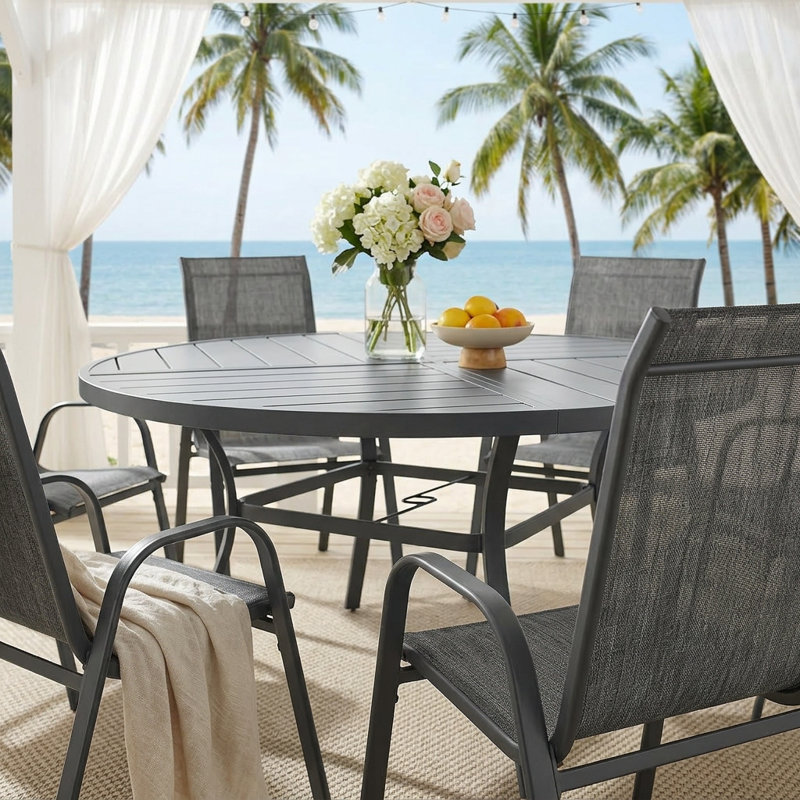Edison With Stackable Textilene Chairs, Gray/Dark Gray
