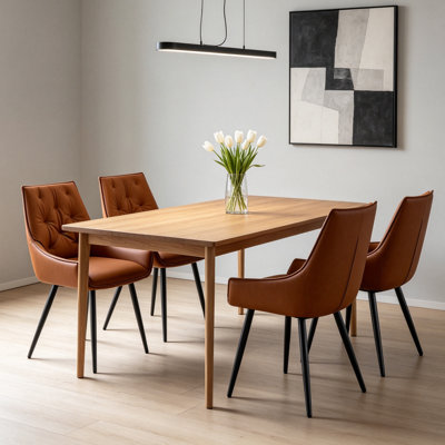 Ensemble de 4 fauteuils de salle à manger rembourrés en similicuir et capitonné avec pieds en métal