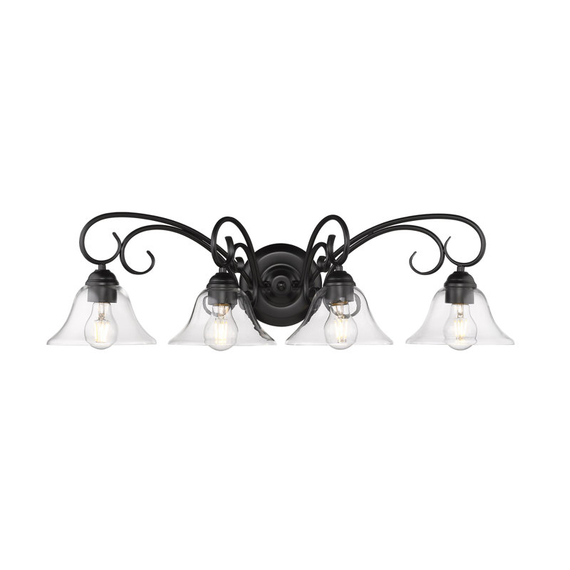 Éclairage pour meuble-lavabo à intensité variable Karcher, Noir mat, Verre transparent, Quatre lumières