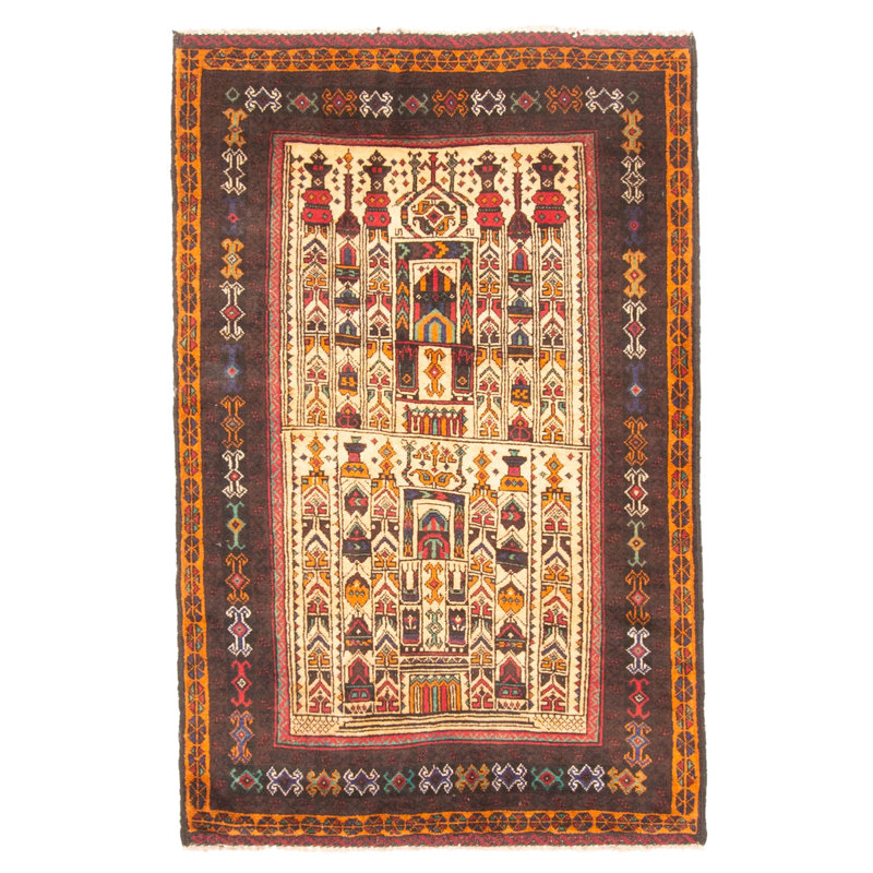 Tapis brun Teimani 2 pi 9 po x 4 pi 6 po