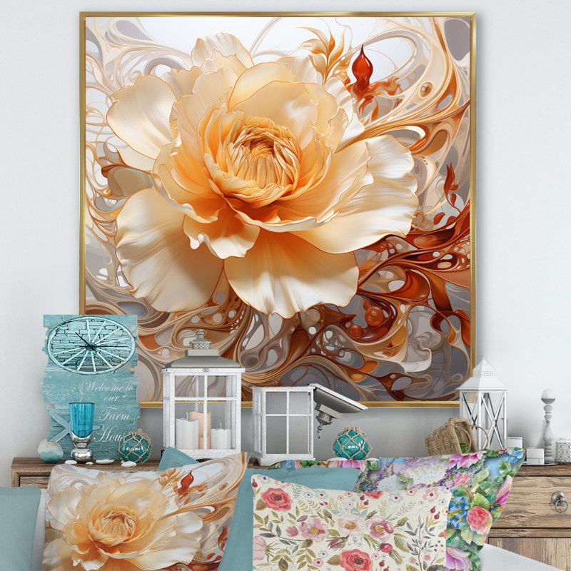 Fleur de magnolia blanc - impression, H 30 po x l 30 po x P 1 po, Cadre flottant doré