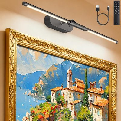 Lampe sans fil pour mur: lampe d'art rechargeable de 24 po avec télécommande et minuterie, affiches à piles de 8 000 mAh