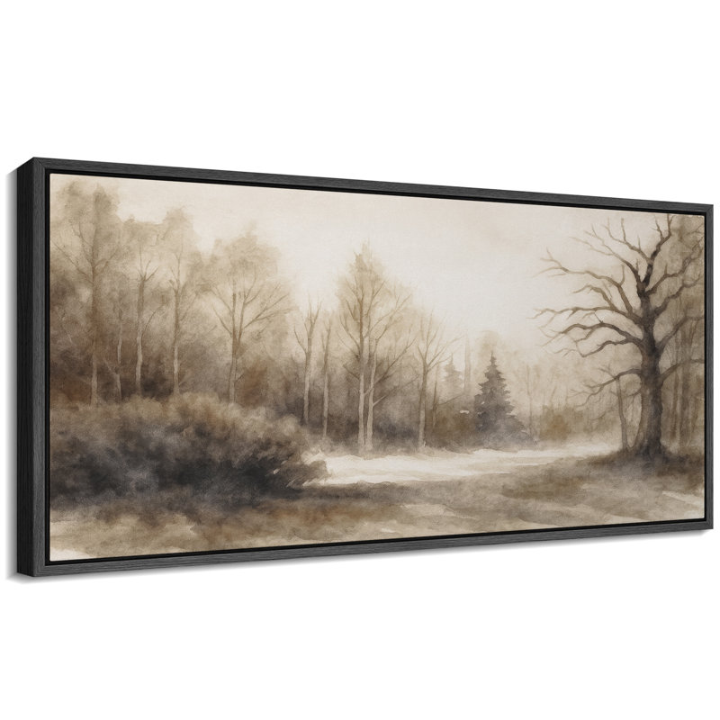 "Neutral Toned Forest Landscape", très grandes photos, impression sur toile encadrée, Noir, H 30 po x l 60 po