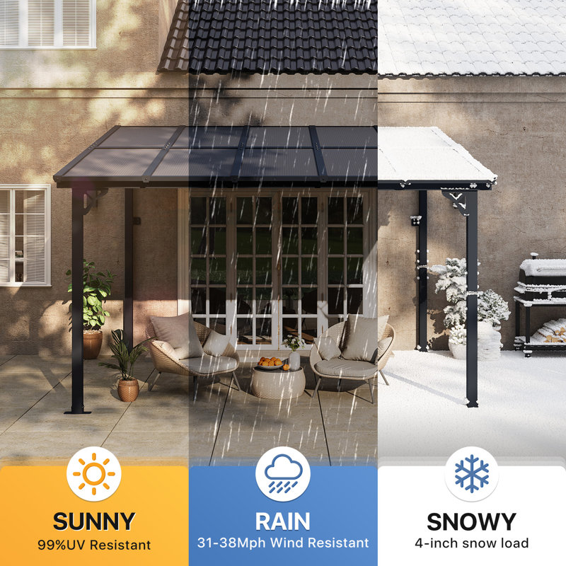 Metal Pergola With Canopy, 98" H x 144" W x 120" D