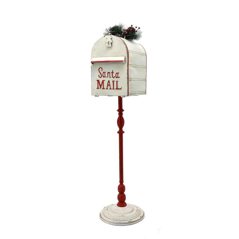 Standing Christmas Mailbox with Lighted Wreath, Blanc
