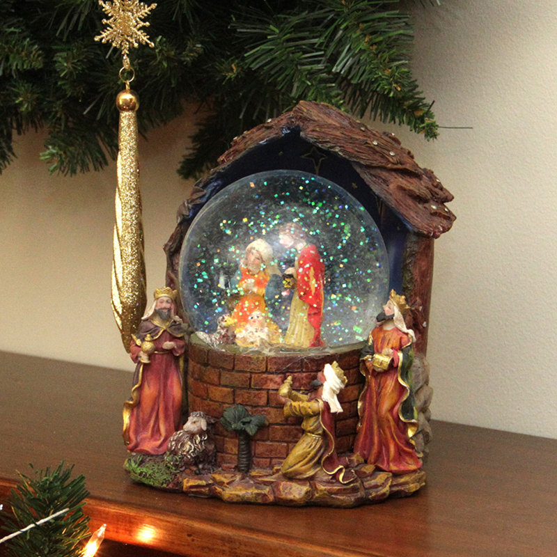 7" Musical Religious Holy Family "Silent Night" Nativity Scene Christmas Glittering Snow Dome
