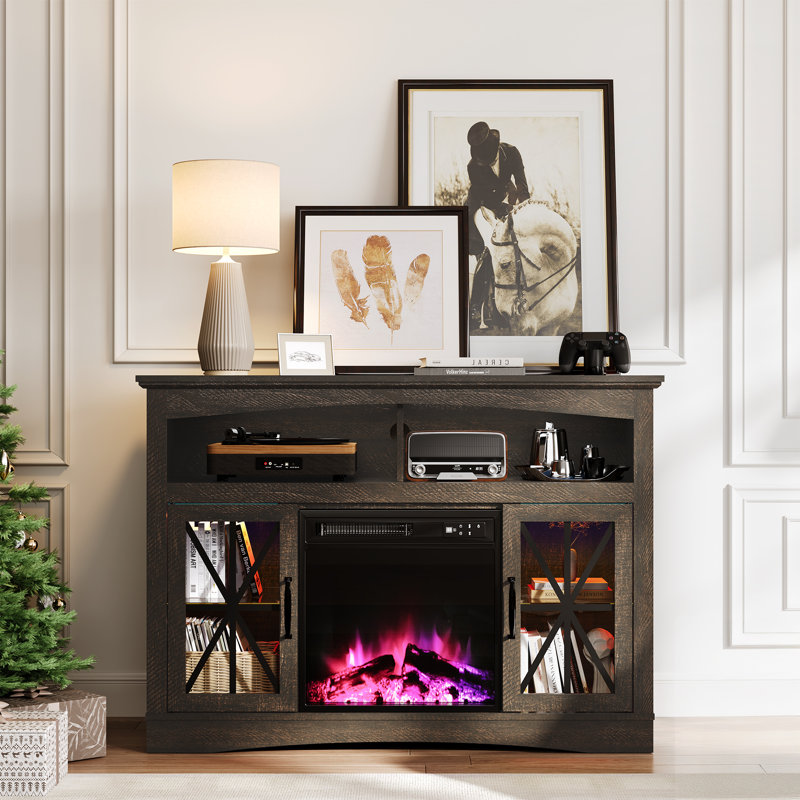 Tv Stand With 18'' Fireplace Insert And Led Lights, Brown