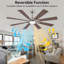 Ventilateur de plafond 72 po à DEL à intensité variable avec 3 lumières à DEL CCT, moteur à courant continu réversible à 6 vitesses, minuterie, télécommande et contrôle de l'application-27332130