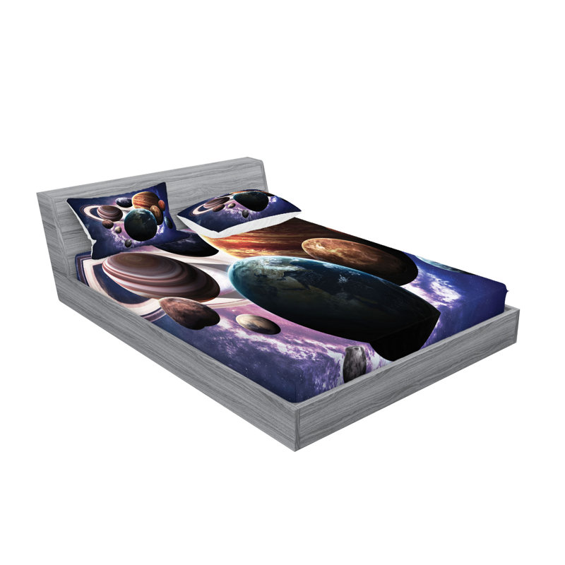 Ambesonne Nebula Fitted Sheet & Pillow Sham , Multicolor, California King Sheet Set + 4 Pillowcases