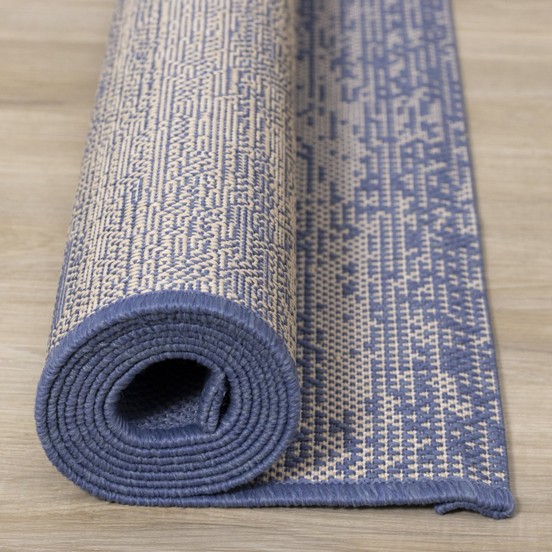 Blue Geometric Polyester Living Room Carpet, Rectangle 7'10'' x 10'6''