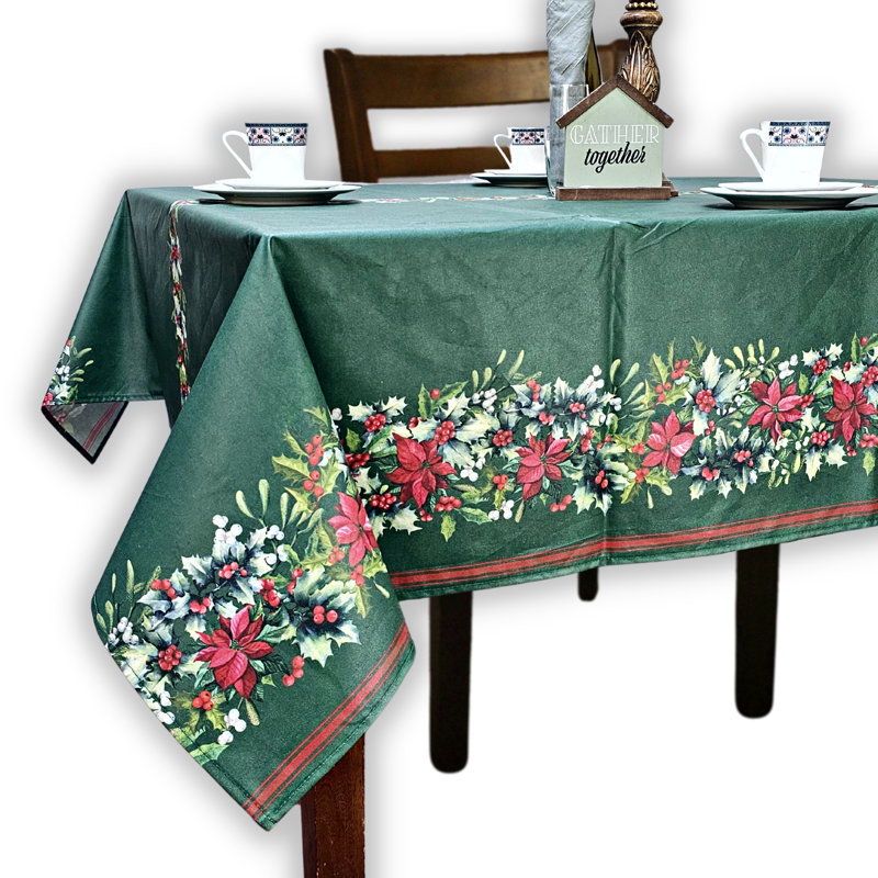Jossalin Rectangle Floral Christmas Cotton Tablecloth, Green