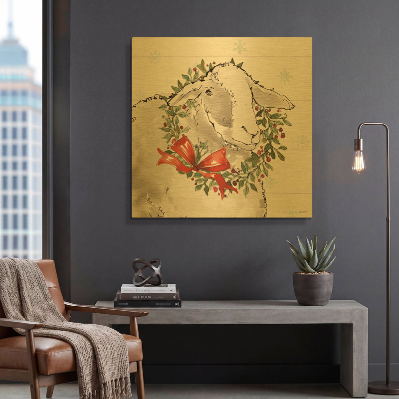«Modern Farmhouse XIII Christmas» par Anne Tavoletti, art mural en métal doré, 36 po x 36 po, 36 po x 36 po
