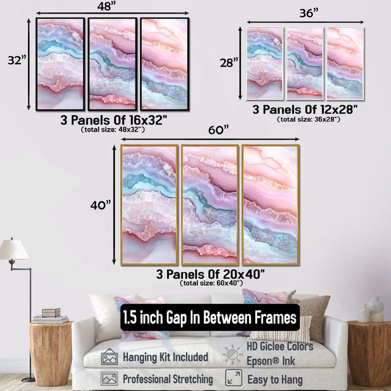 «Agate Dream River I», ensemble de reproductions d'art sur pierre, Reproduction avec cadre flottant, H 28 po x l 36 po, Doré