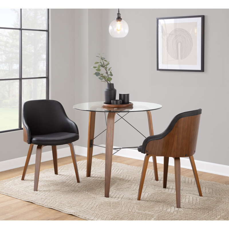 Trilogy Contemporary Round Dinette Table In Walnut Wood And Clear Glass By Lumisource, Walnut
