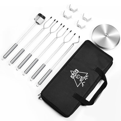 Portable Fire Pit Accessories: 304 Stainless Steel 4 Smores Sticks + 4 Stick Rests + Poker + Pellet Adapter + Lid + Case, Accessories For Solo Stove Mesa XL Tabletop Fire Pit Outdoor