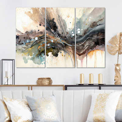 «Subtle Serenity Colorful Gray Watercolor Waves IV» sur toile, reproduction de 3 pièces
