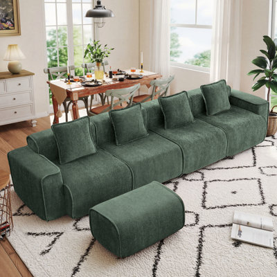 5-Seat Modular L Shape Velvet Sectional Boneless Sofa, No Assembly Required with French Edge Piping