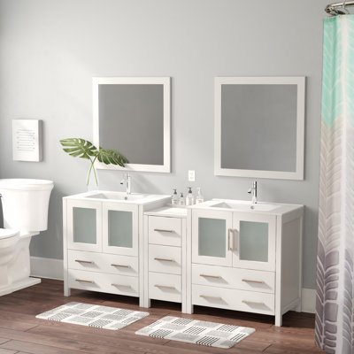 Brescia 72" Double Sink Freestanding Bathroom Vanity with Ceramic Top and Matching Mirrors