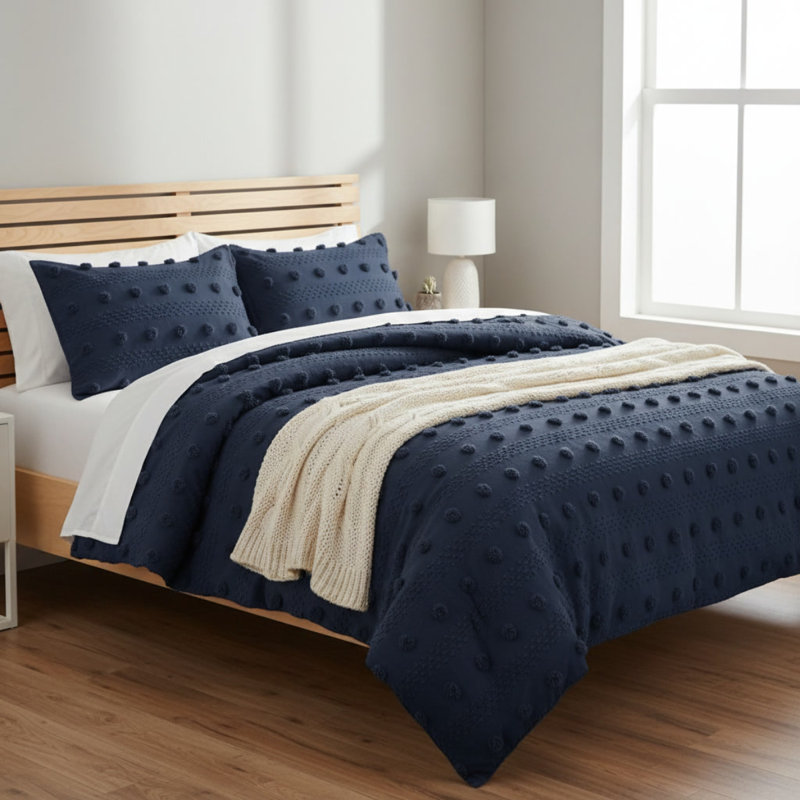 Ensemble de couette jacquard à clips pour lit King/Cal King, 104" L x 90" W, Navy