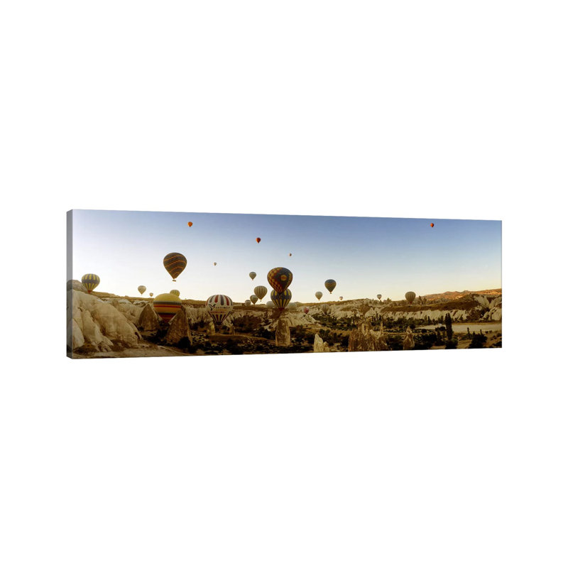 Hot Air Balloons Over Landscape At Sunrise, Cappadocia, Central Anatolia Region, Turkey #4 - Wrapped Canvas Panoramic Print
