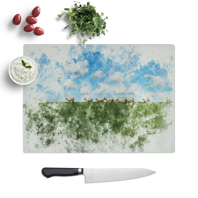 Flock of Sheep Vol.4 Watercolour Chopping Board, 0.4cm H x 28.5cm W x 39cm L