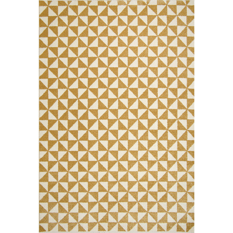Tapis blanc / jaune en polypropylène tissé à la machine, Tapis de couloir 3 pi 3 po x 6 pi 7 po