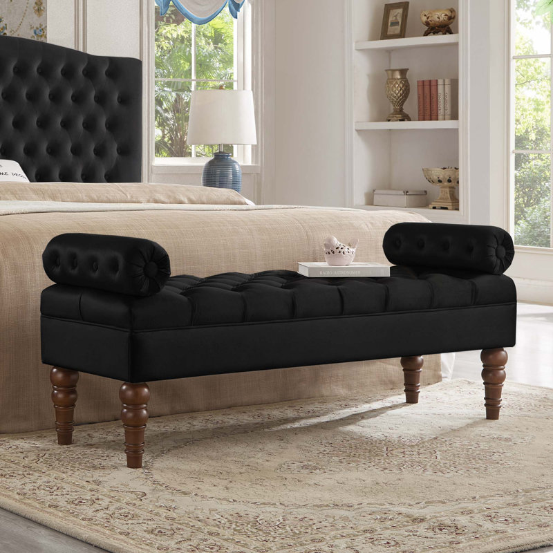 Velvet Long Bed Bench For Bedroom,Upholstered Window Bench With Tufted Button,Entryway Bench,Bolster Bench For Living Room