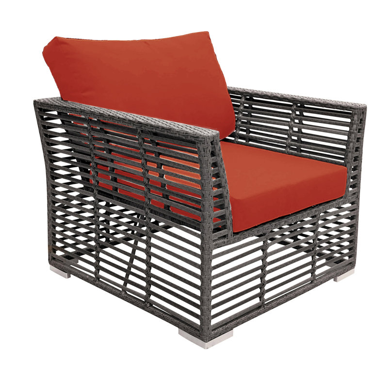 Graphite Wicker Outdoor Lounge Chair with Cushions, Canvas Jockey Red Sunbrella® Canvas
